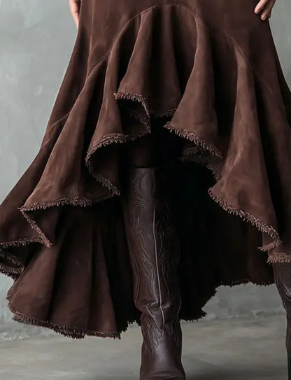 Jupe fluide maxi chocolat, tenue bohème élégante – SecretBombe
