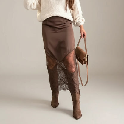 Jupe élégante en satin et dentelle, coupe fluide et féminine