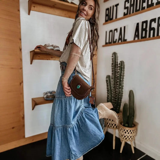 Jupe en jean bleu 100% coton, coupe flatteuse, élégante et intemporelle