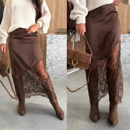 Jupe longue asymétrique en dentelle, look chic et sophistiqué