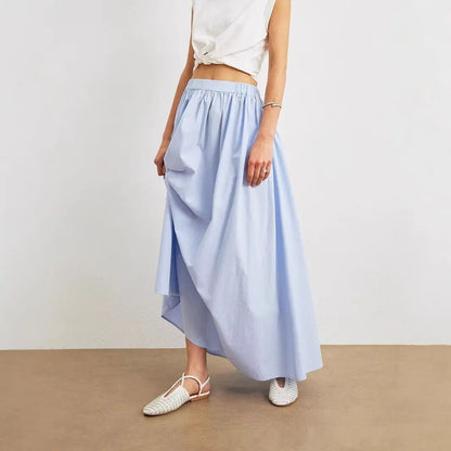 Jupe évasée confortable bleue, poches latérales, polyester élastique facile d’entretien