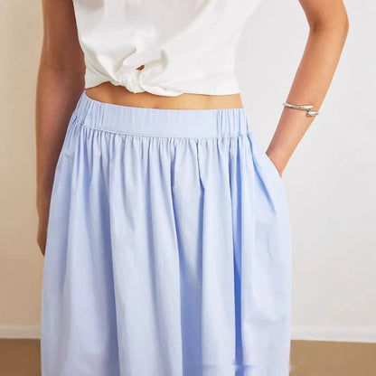 Jupe femme bleue style chic, polyester élastique léger, facile à entretenir sans repassage