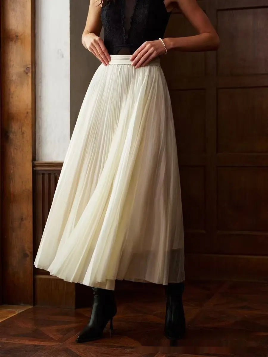 Jupe plissée longue blanche pour femme, élégante et chic