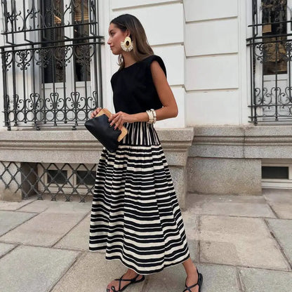 Jupe midi à rayures noir et blanc femme SecretBombe, style chic et tendance