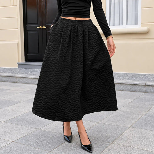Jupe longue noire femme SecretBombe, coupe évasée élégante et taille haute