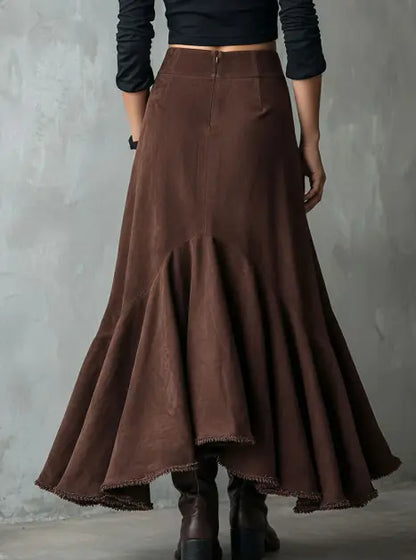 Jupe bohème chocolat pour femme, look décontracté chic – SecretBombe