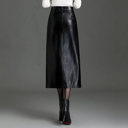Jupe longue noire en cuir vegan femme SecretBombe pour une tenue chic et féminine