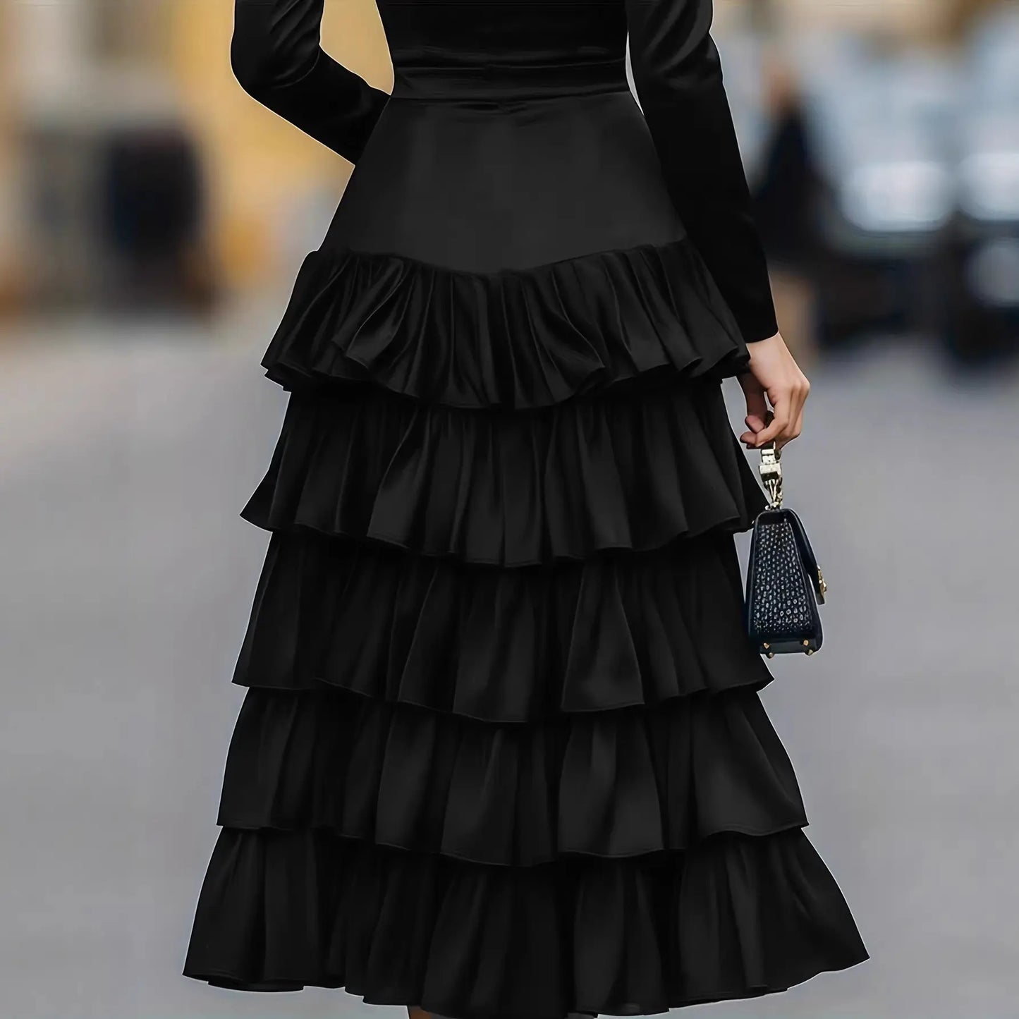 Jupe noire femme à volants superposés SecretBombe, style chic et tendance