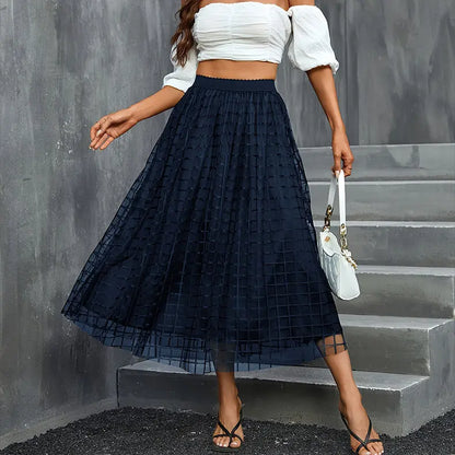 Jupe midi en tulle bleu marine femme SecretBombe, coupe évasée élégante et féminine