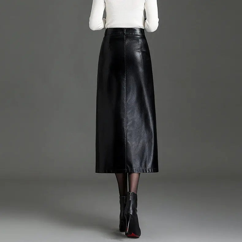 Jupe longue noire en cuir vegan femme SecretBombe pour un look chic et moderne