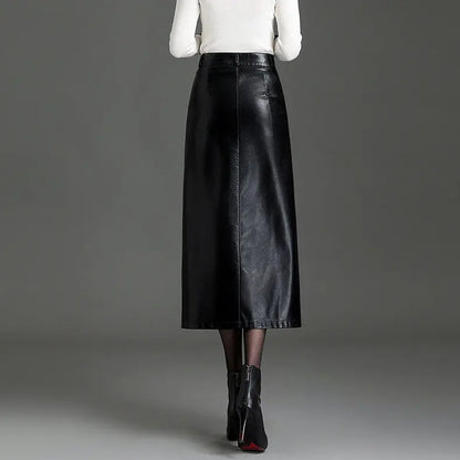 Jupe longue noire en cuir vegan femme SecretBombe pour un look chic et moderne