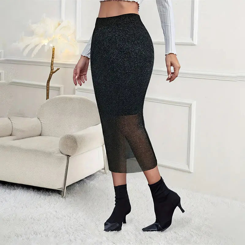 Jupe noire ajustée femme SecretBombe avec détail transparent pour un look chic et féminin