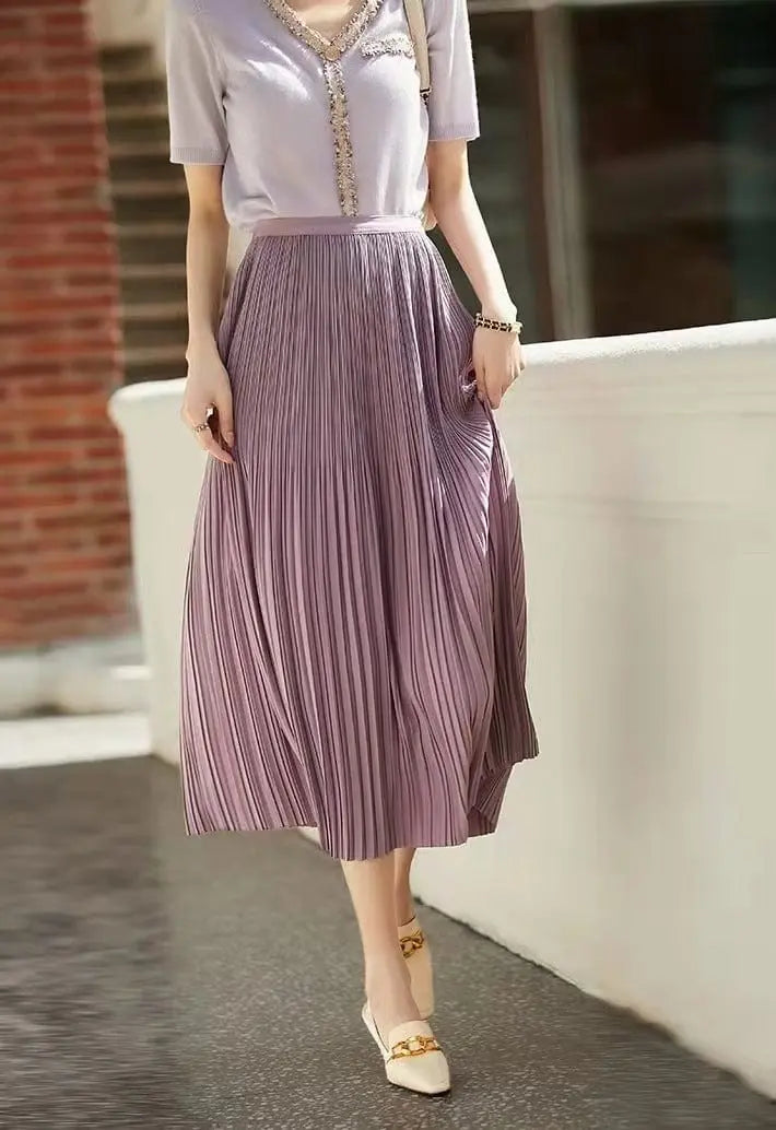 Jupe plissée mi-longue pour femme, look chic et aérien