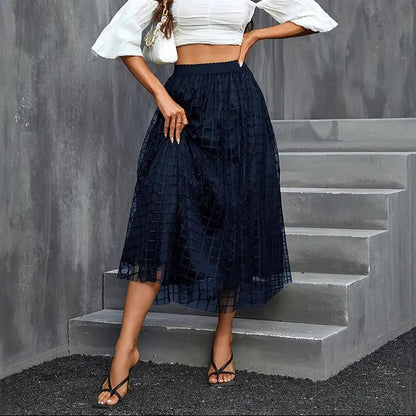 Jupe midi en tulle bleu marine femme SecretBombe, coupe évasée élégante et féminine
