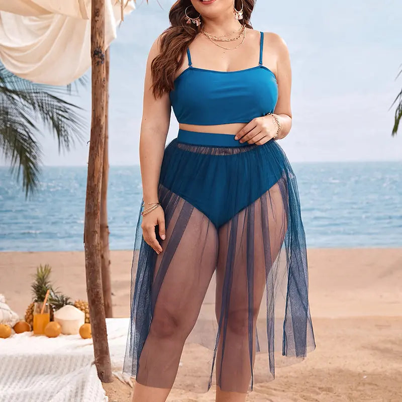 Jupe mesh bleu taille haute pour femme grande taille SecretBombe