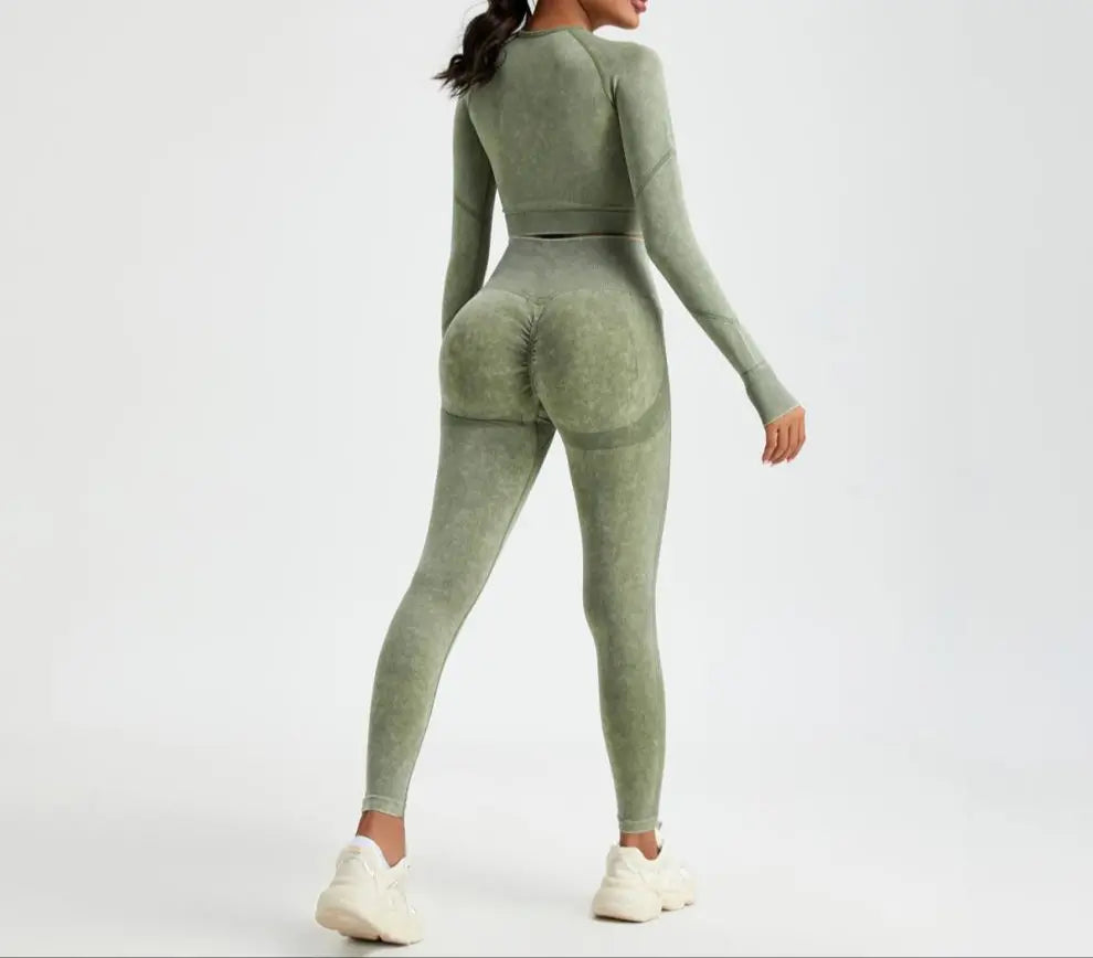 Legging vert de sport vue de dos , ajusté et extensible