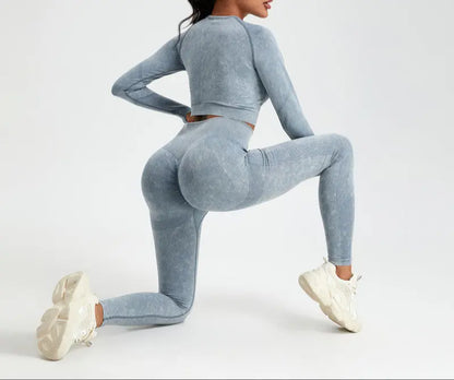 Legging bleu vue de dos , coupe moulante et tissu évacuant l’humidit