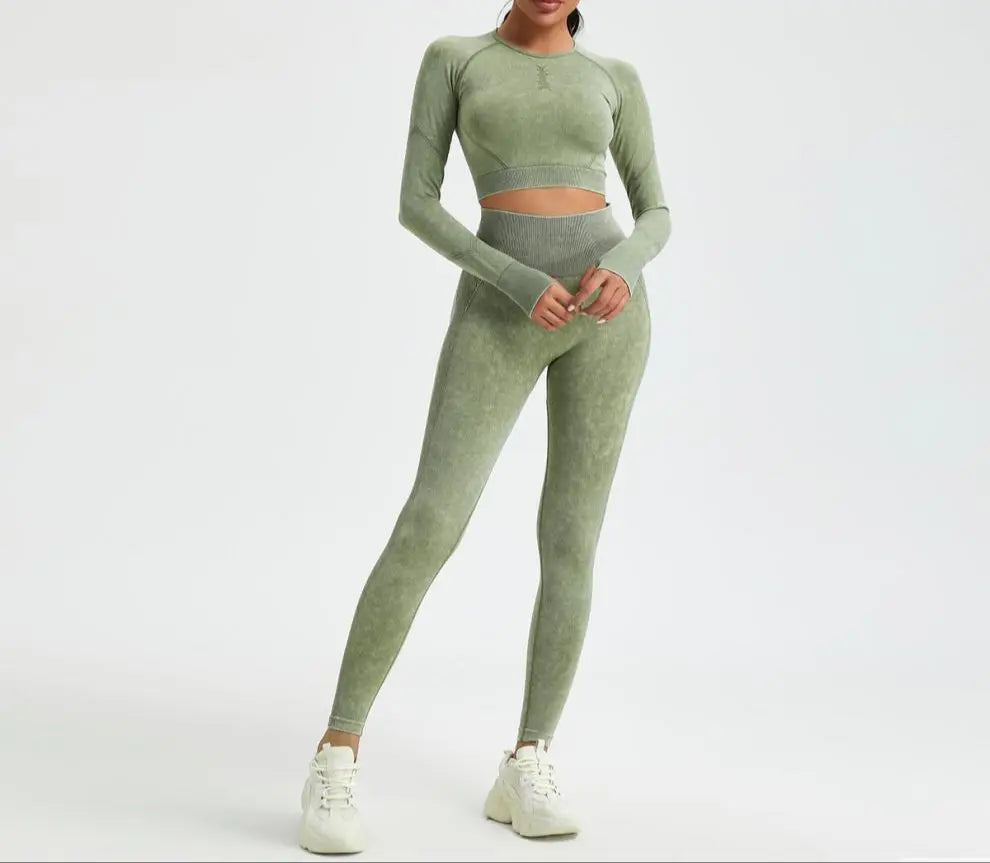 Legging vert de sport vue de face, ajusté et extensible