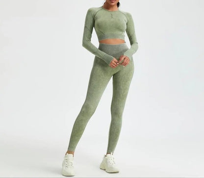 Legging vert de sport vue de face, ajusté et extensible