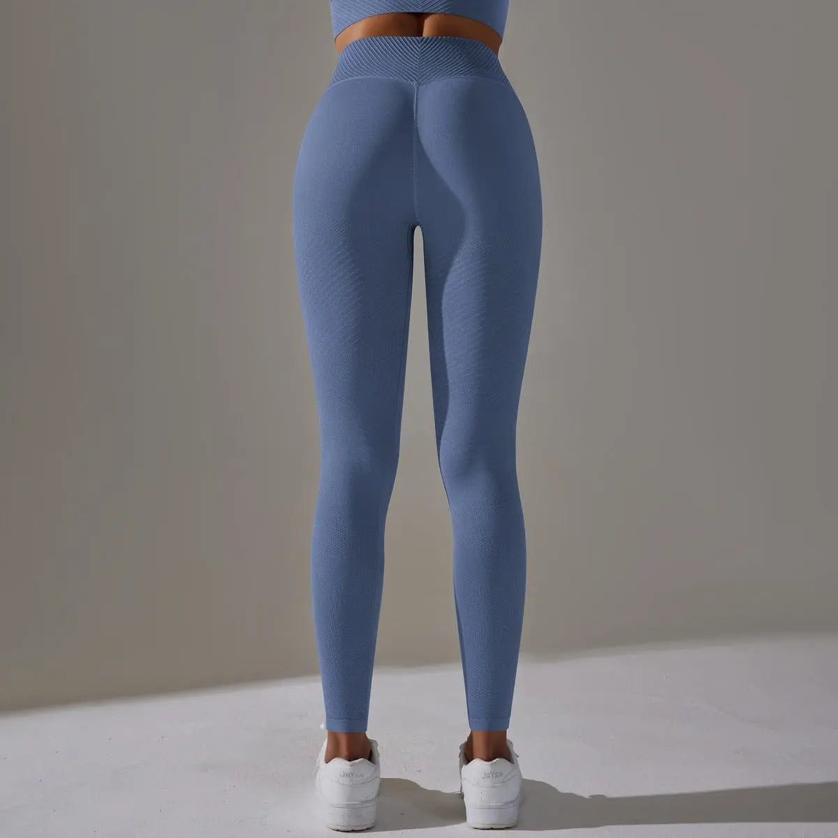 Legging de yoga bleu vue de dos, tissu respirant et extensible