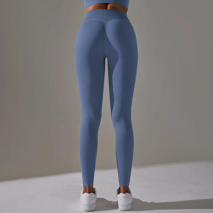 Legging de yoga bleu vue de dos, tissu respirant et extensible