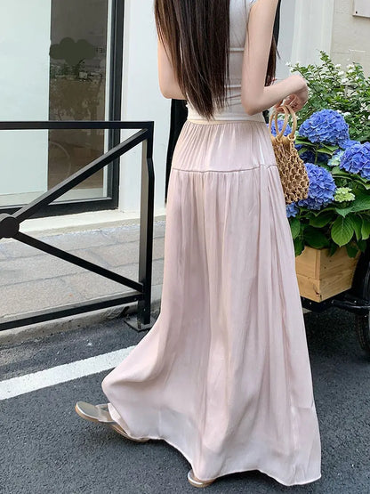 Jupe longue streetwear rose douce et féminine