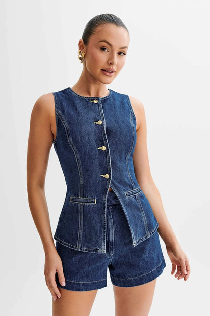 Veste sans manches denim femme élégante SecretBombe