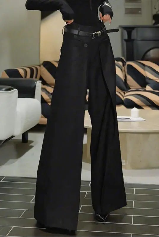 Pantalon large taille haute pour femme - style européen chic par secretbombe