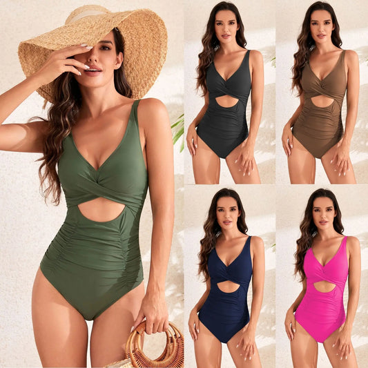 Maillot de bain une pièce bordeaux à bretelles ajustables et dos à nouer