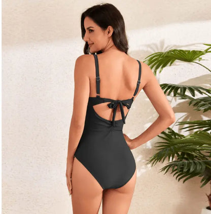 Maillot de bain une pièce bleu amincissant avec effet ventre plat
