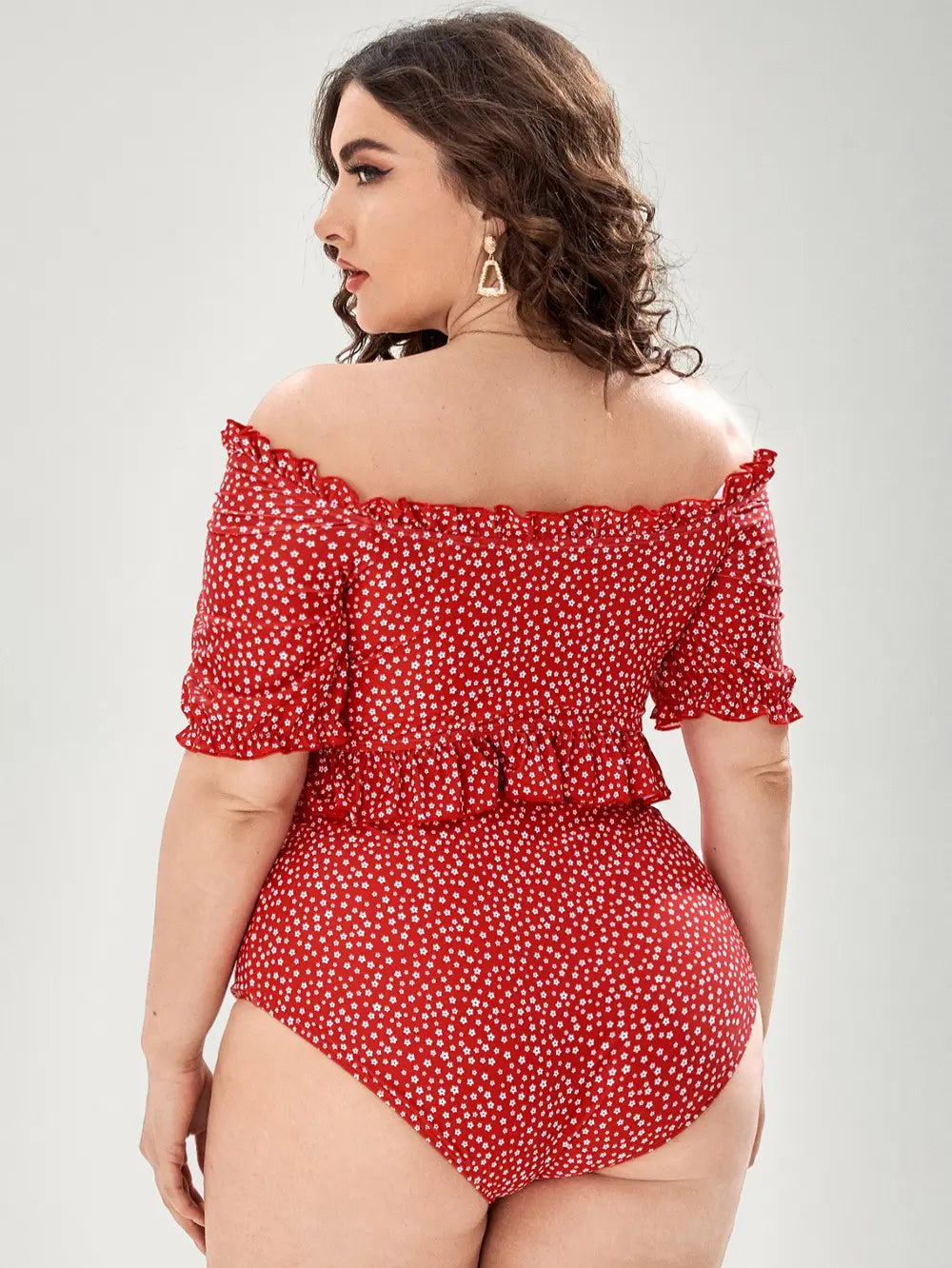 Ensemble plage femme orange, rouge et vert avec haut volanté - SecretBombe