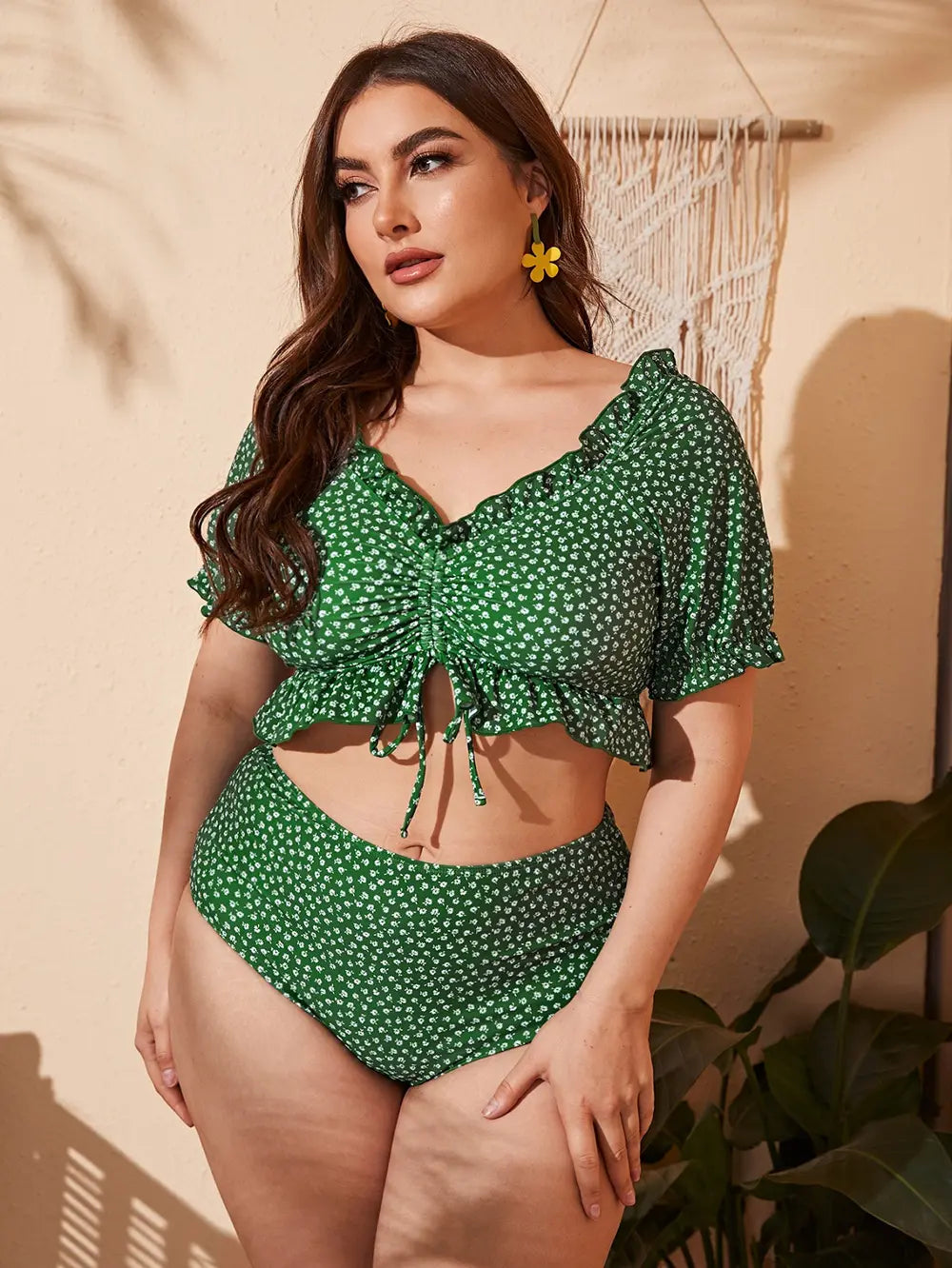 Ensemble de bain femme orange, rouge et vert à imprimé fleuri - SecretBombe