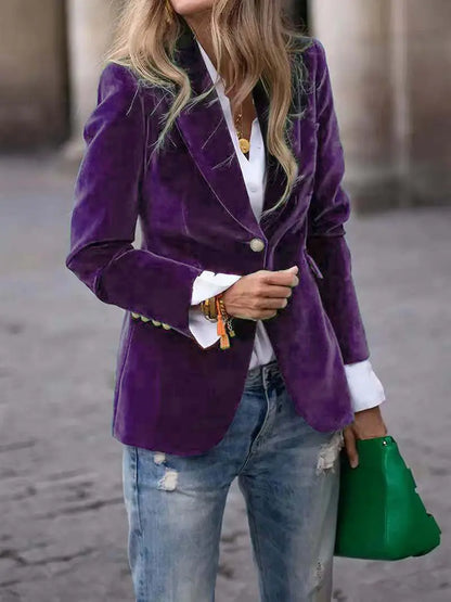 Manteau femme violet en velours avec col à revers et manches longues SecretBombe
