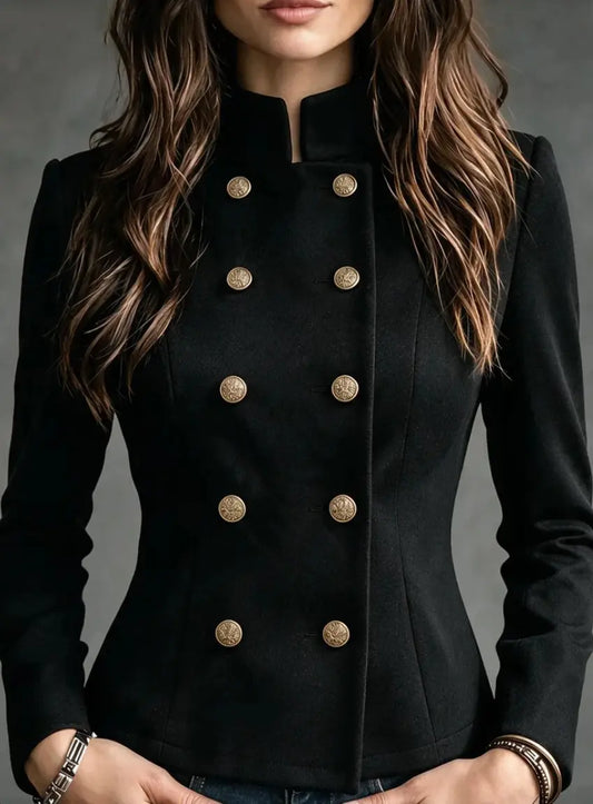 Manteau femme noir à coupe cintrée et col montant SecretBombe