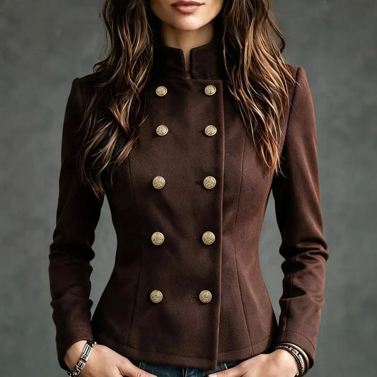Manteau femme marron foncé style officier avec coupe ajustée SecretBombe