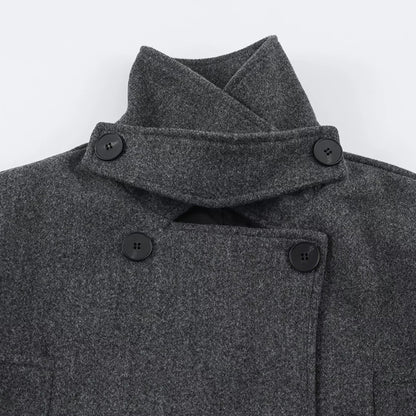 Manteau court femme gris anthracite col écharpe XS–L | SecretBombe