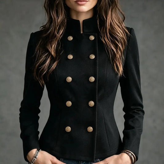 Manteau court femme noir avec boutons dorés et manches longues SecretBombe