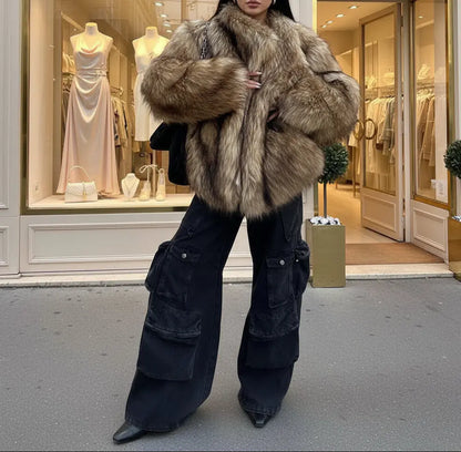 Manteau street fashion pour femme en fourrure douce et luxueuse