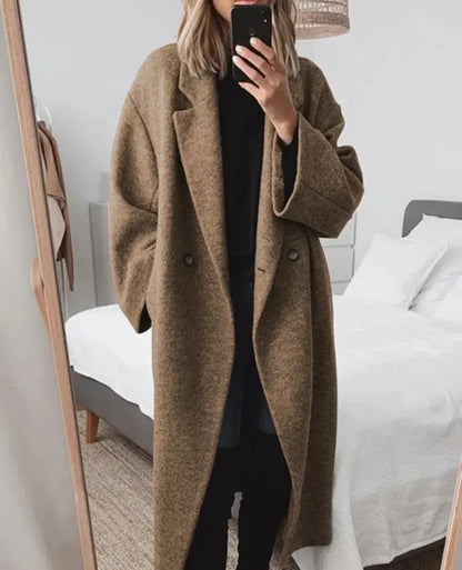 Manteau long marron femme avec coupe ample et poches SecretBombe