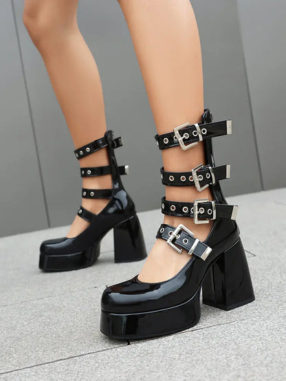 Mary Jane goth chic multi-brides cuir vegan vernis tendance femme secretbombe