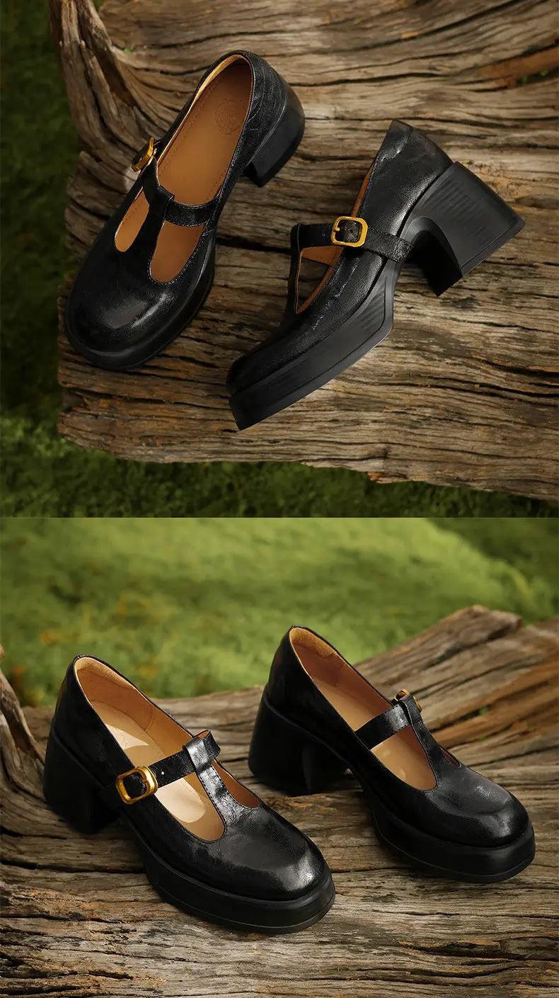 Chaussures Mary Jane noir chic pour femme avec boucle dorée et confort durable