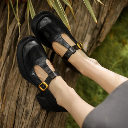 Chaussures Mary Jane rétro noir à talon chunky et bout rond pour femme