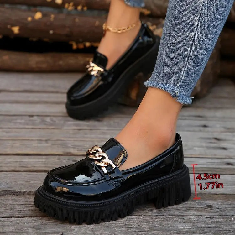 Mocassins Femme Élégants Vernis Noir Confort au Quotidien