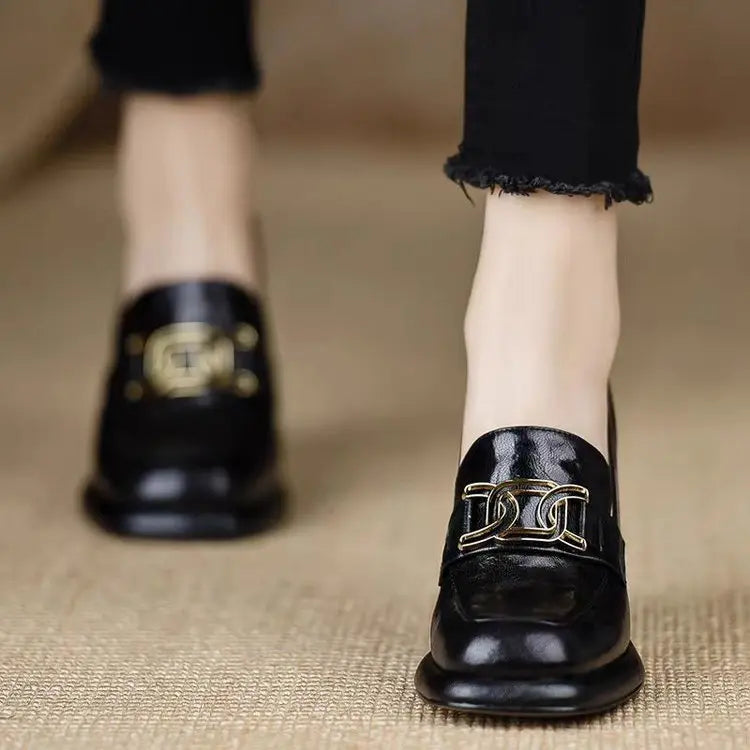 Chaussures à talon carré noir pour femme, style élégant et confortable