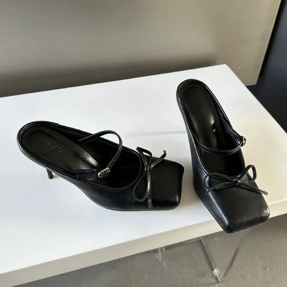 Mules femme bout carré moderne noeud satin SecretBombe