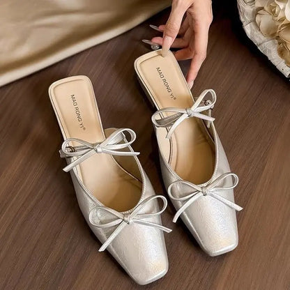 Mules femme talon bas élégantes noeud satin SecretBombe