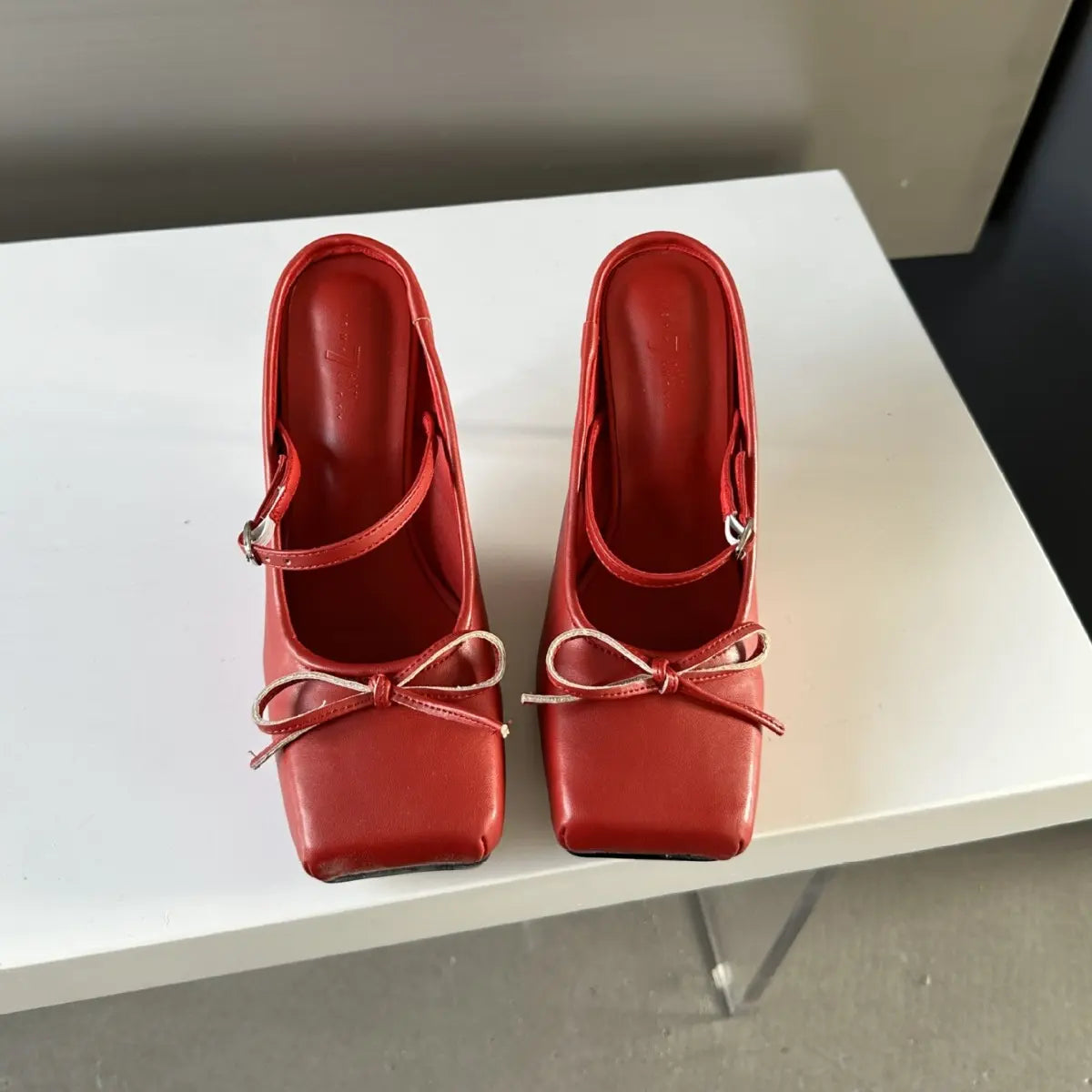 Mules femme rouge talon chic noeud satin SecretBombe