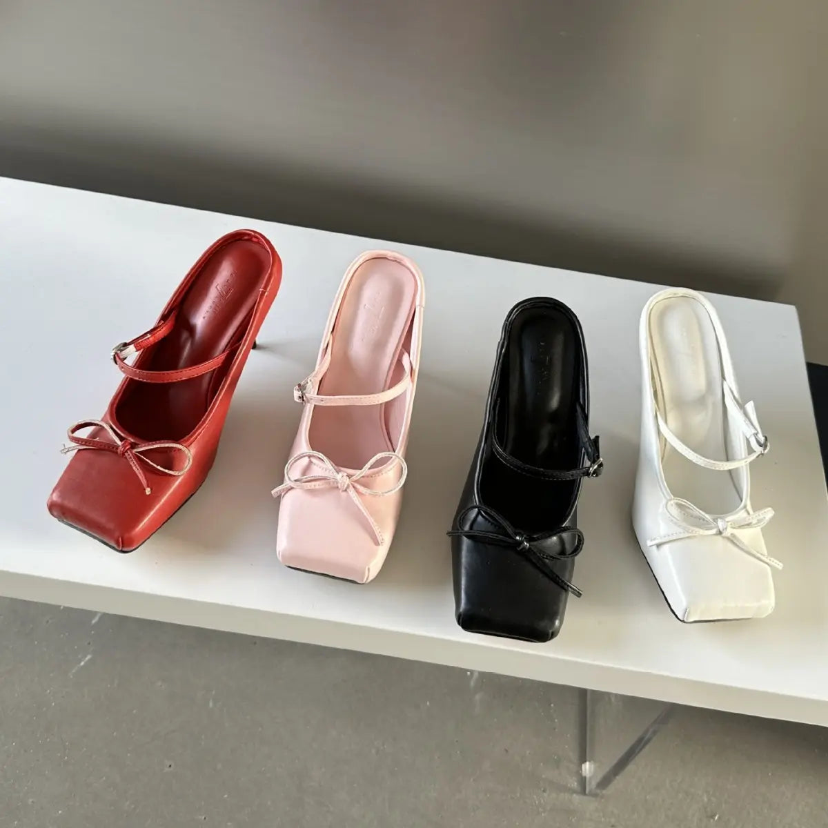 Mules femme satin noir noeud élégant talon 5 cm SecretBombe