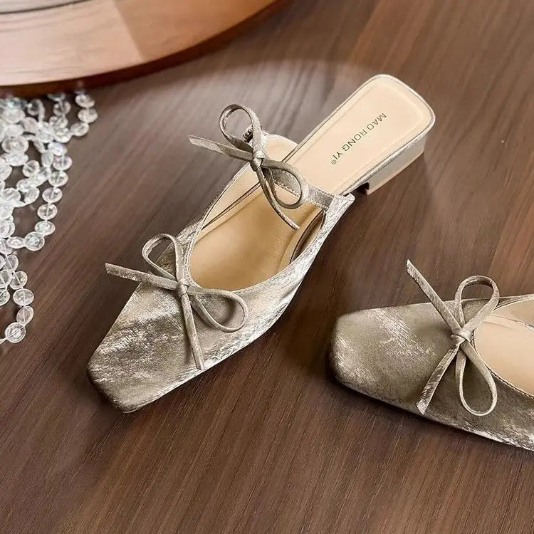 Mules femme bout carré satin noeud élégant SecretBombe