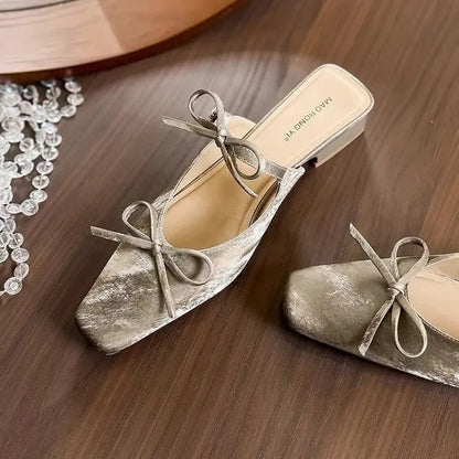 Mules femme bout carré satin noeud élégant SecretBombe